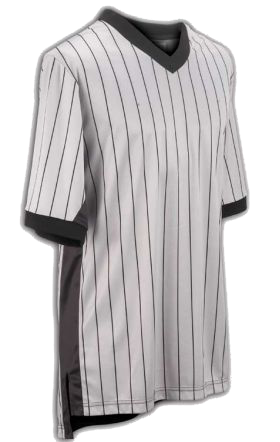 Gray Referee Shirt With Black Pin Stripes And Side Panel